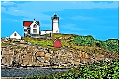 Nubble (Cape Neddick) Lighthouse in Maine - Digital Painting